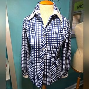 Funky 1970's Vintage Blue and White Checkered Jacket